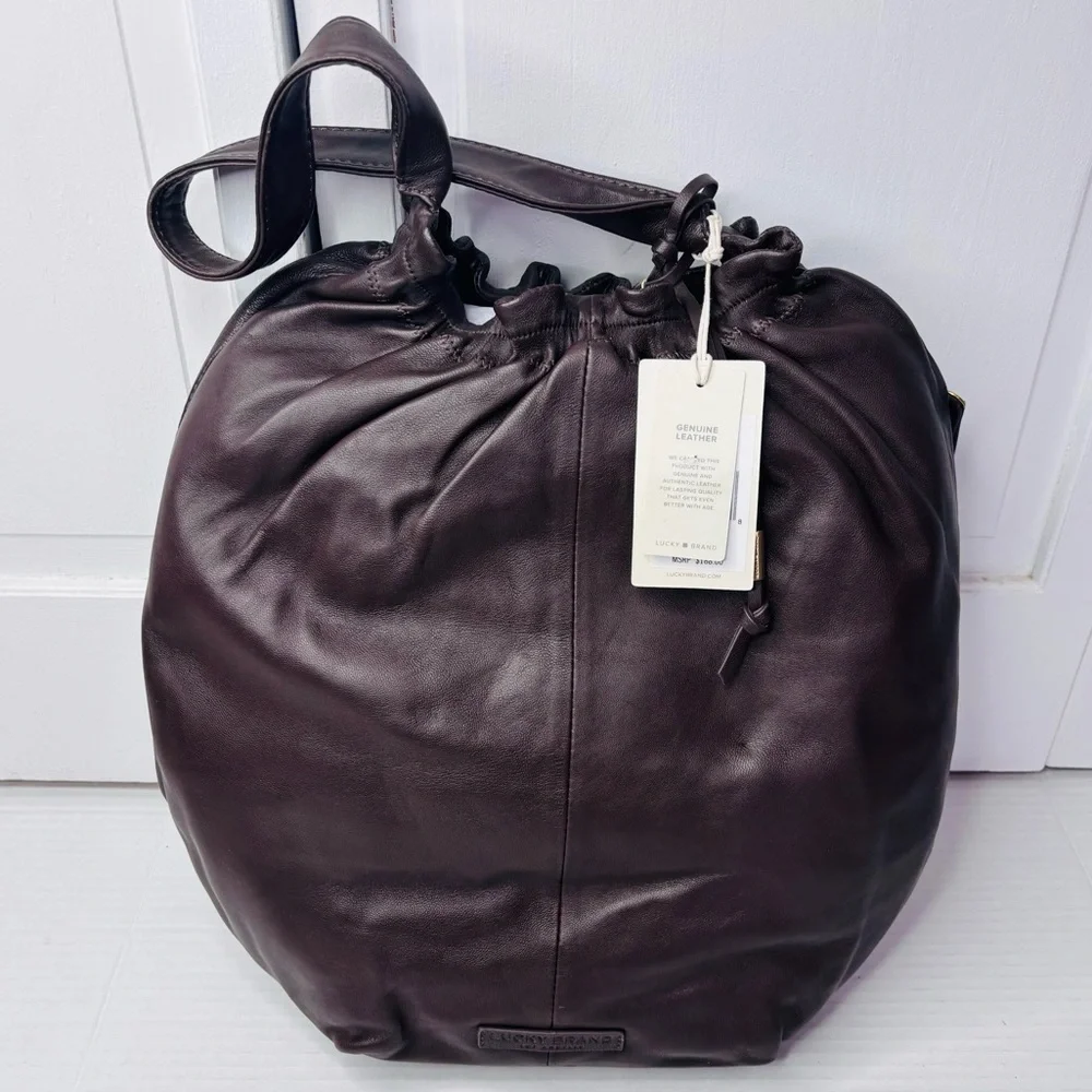 New LUCKY BRAND Chocolate Alva Hobo Shoulder Leather Bag